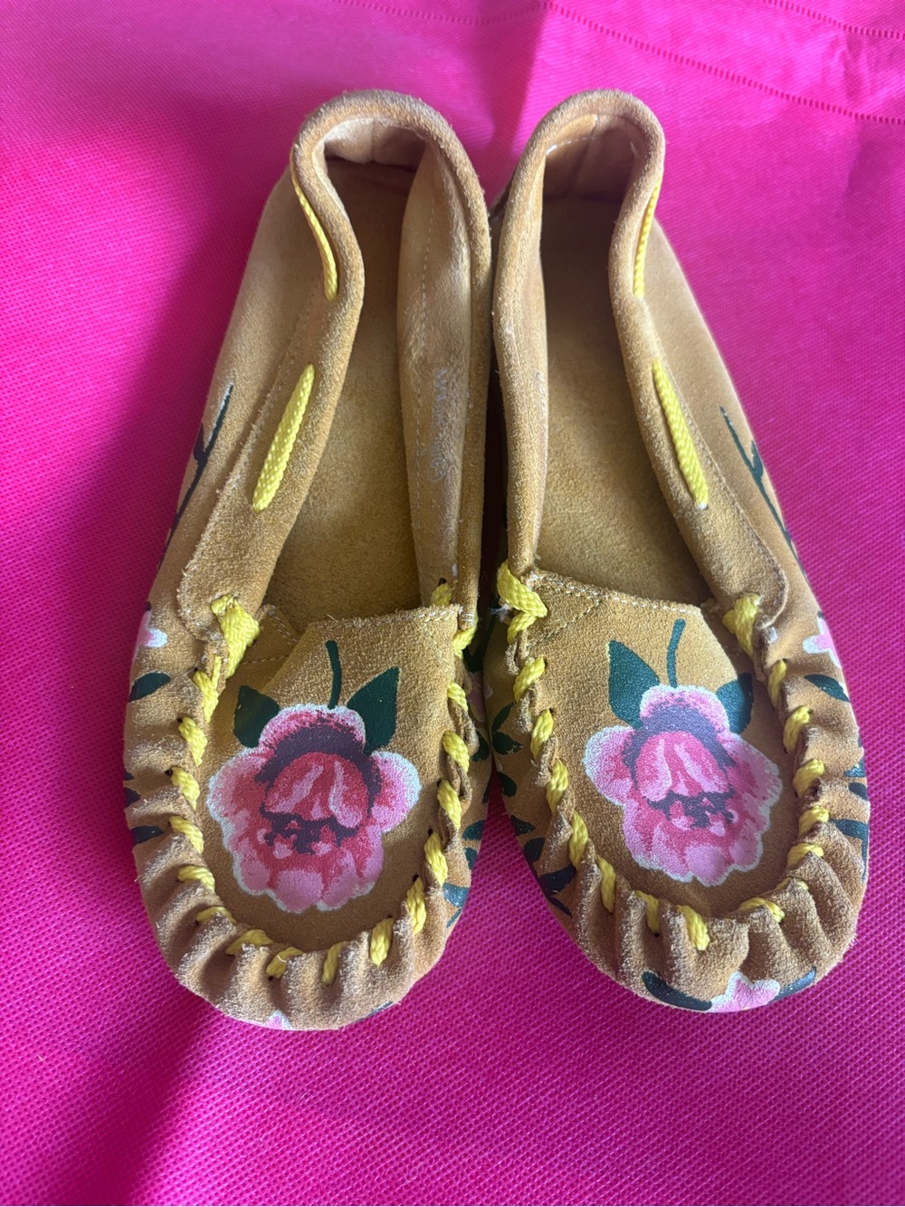 naughty monkey Tan Moccasins with Pink Floral Accents